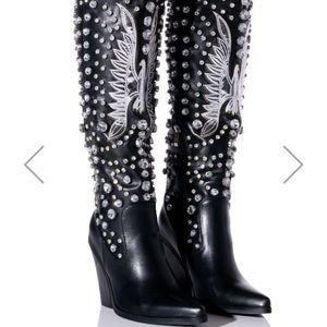 AZALEA WANG RHINESTONE EMBELLISHED WESTERN BOOT